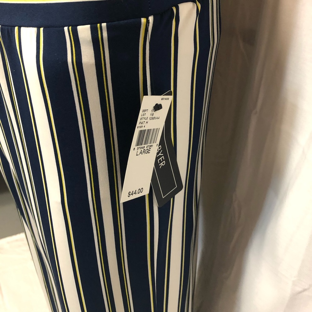 NEW A. Byer Navy Blue Yellow & White Striped Pants - Picture 7 of 13
